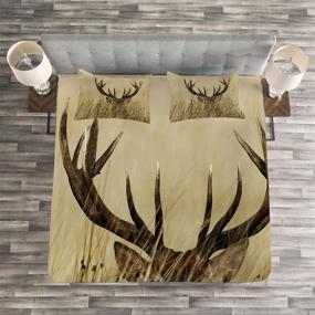 img 1 attached to Lunarable Antler Bedspread: Whitetail Deer Fawn in Wilderness Stag Countryside Theme - Quilted 3 Piece Coverlet Set with Pillow Shams, Queen Size, Sand Brown