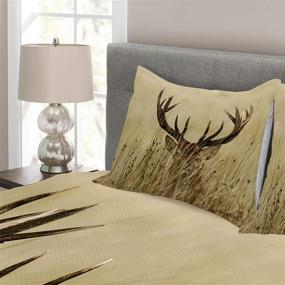img 2 attached to Lunarable Antler Bedspread: Whitetail Deer Fawn in Wilderness Stag Countryside Theme - Quilted 3 Piece Coverlet Set with Pillow Shams, Queen Size, Sand Brown