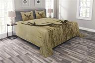 lunarable antler bedspread: whitetail deer fawn in wilderness stag countryside theme - quilted 3 piece coverlet set with pillow shams, queen size, sand brown logo