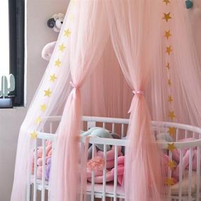 img 2 attached to 👑 Luxurious Souarts Bed Canopy: Transform Your Kids' Room with a Princess Crown Dome, Round Lace Mosquito Net Play Tent and Netting Curtains