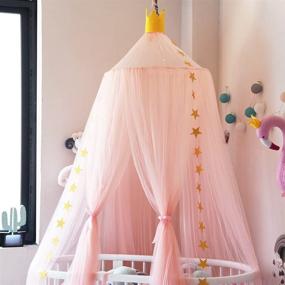 img 1 attached to 👑 Luxurious Souarts Bed Canopy: Transform Your Kids' Room with a Princess Crown Dome, Round Lace Mosquito Net Play Tent and Netting Curtains