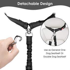 img 2 attached to 🐾 Lukovee Double Dog Seat Belt with Detachable Dual Headrest Restraint for Safety - Adjustable, No-Tangle, Reflective Elastic Bungee Lead Splitter for Vehicle Travel and Walking 1 or 2 Dogs