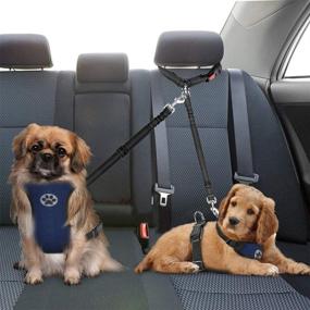 img 3 attached to 🐾 Lukovee Double Dog Seat Belt with Detachable Dual Headrest Restraint for Safety - Adjustable, No-Tangle, Reflective Elastic Bungee Lead Splitter for Vehicle Travel and Walking 1 or 2 Dogs