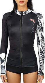 img 4 attached to 🏊 NU-JUNE Women Rash Guard Swimsuit: SPF Koi Printed Diving, Zip Front, Long Sleeve