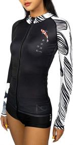 img 2 attached to 🏊 NU-JUNE Women Rash Guard Swimsuit: SPF Koi Printed Diving, Zip Front, Long Sleeve