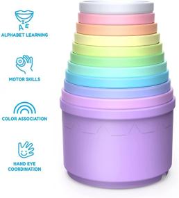 img 2 attached to 🧩 Modern Stacking Cups Toy for Toddlers: Numbers, Letters, Patterns, Pastel Colors + BONUS Squirting Baby Bath Toy & Bear Head Shaker. Fun Educational Toys for 6 Months+, 1-3 Years