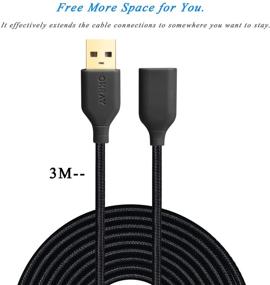 img 3 attached to 🔌 OKRAY 2 Пакета 10Ft Нейлоновый плетеный Удлинитель USB-кабель - Удлинитель USB 2.0 Кабель для USB-флеш-накопителя, Клавиатуры (Черный/Белый)