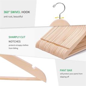 img 2 attached to 👔 20 Pack Premium Adult Unfinished Natural Solid Wooden Clothes Hangers | Wood Suit Coat Jacket Hanger with Smooth Cut Notches and Bar | 360° Strong Rotatable Hook | Nature Smile