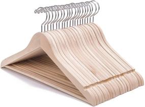 img 4 attached to 👔 20 Pack Premium Adult Unfinished Natural Solid Wooden Clothes Hangers | Wood Suit Coat Jacket Hanger with Smooth Cut Notches and Bar | 360° Strong Rotatable Hook | Nature Smile