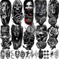 🐯 vantaty 22 sheets sexy 3d temporary tattoos for women men arm forearm, waterproof fake tattoo stickers for adults realistic tiger lion, halloween skeleton rose flower tattoos warrior anchor compass logo