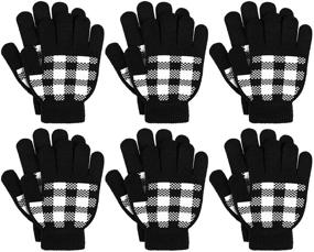 img 4 attached to 🧤 Cooraby 6 Pairs Kids Winter Knitted Gloves - Stretchy Magic Gloves for Boys and Girls