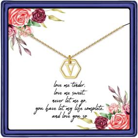 img 4 attached to 🔠 14k Gold Filled Letter Pendant Necklace Dainty Personalized HEXAGON Initial Necklace for Women - Stylish Monogram Alphabet Jewelry Gift for Girls - MONOZO