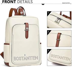 img 2 attached to 🎒 BOSTANTEN Leather Laptop Backpack for Women - Casual Travel Bag for College School, Beige