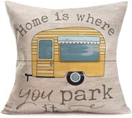 🚐 fukeen happy camper rv car throw pillow covers - 18x18 inch cotton linen cushion cover for home decor, camping gifts for women and men logo