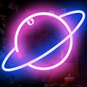 img 4 attached to 🪐 Cute Neon Planet Lights: Battery/USB-Powered Decorative Lamp for Bedroom, Bar, or Christmas - Pink and Blue Saturn Sign