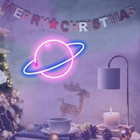 img 2 attached to 🪐 Cute Neon Planet Lights: Battery/USB-Powered Decorative Lamp for Bedroom, Bar, or Christmas - Pink and Blue Saturn Sign