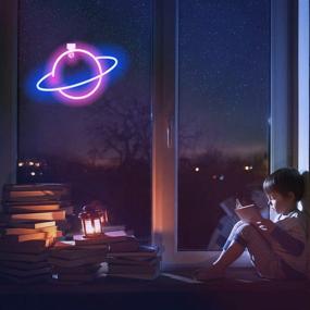 img 1 attached to 🪐 Cute Neon Planet Lights: Battery/USB-Powered Decorative Lamp for Bedroom, Bar, or Christmas - Pink and Blue Saturn Sign
