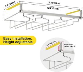 img 3 attached to 🍷 SUNMALL 3 ряда регулируемого подвеса для винных бокалов под шкафом: держатель для посуды из нержавеющей стали для бара или кухонного хранения