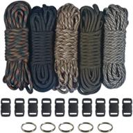 🔗 paracord 550 kit - five colors (olive drab, acu, woodland camo, desert camo, & black) - 100 feet total with 10 3/8" black side release buckles and 5 32mm key rings logo