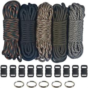 img 1 attached to 🔗 Paracord 550 Kit - Five Colors (Olive Drab, ACU, Woodland Camo, Desert Camo, & Black) - 100 Feet Total with 10 3/8" Black Side Release Buckles and 5 32mm Key Rings