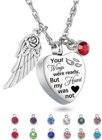 img 4 attached to 💔 Heart Urn Necklace with Cremation Jewelry for Ashes and 12 Birthstones – Your Wings Were Ready, My Heart Was Not. Crystal Keepsake Jewelry