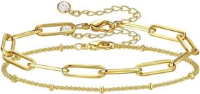 img 4 attached to 📿 Dainty 14K Gold Plated Bracelets: Layered Chain Evil Eye Oval Heart Charm Anklet Jewelry for Women Girls