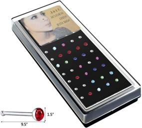 img 2 attached to 👃 Stylishly Hypoallergenic: cnomg 2 Sets 120 pcs Stainless Steel Nose Ring Body Piercing Jewelry Nose Bone Stud Nose Hoop Crystal White+Multicolor 1.5 MM