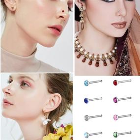 img 1 attached to 👃 Stylishly Hypoallergenic: cnomg 2 Sets 120 pcs Stainless Steel Nose Ring Body Piercing Jewelry Nose Bone Stud Nose Hoop Crystal White+Multicolor 1.5 MM