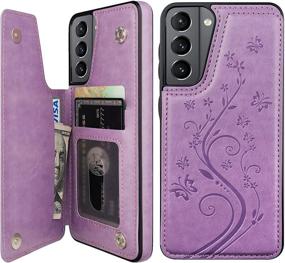 img 4 attached to 🦋 Vaburs Wallet Case for Samsung Galaxy S21 (6.2"), Purple – Embossed Butterfly Pattern, Premium PU Leather, Double Magnetic Buttons, Flip, Shockproof with Card Holder