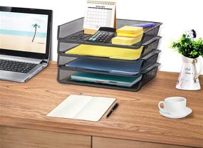 img 3 attached to Organize Your Office with 4 Pack - Simple Trending Stackable Desk Supplies and File Tray Organizer in Black