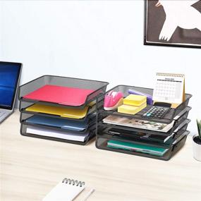 img 1 attached to Organize Your Office with 4 Pack - Simple Trending Stackable Desk Supplies and File Tray Organizer in Black