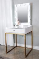 💄 glamstation makeup vanity and lighted mirror set, 10 dimmable led lights, white with gold/silver legs, spacious top for accessories and storage drawer included логотип