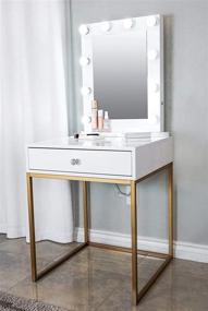 img 4 attached to 💄 Glamstation Makeup Vanity and Lighted Mirror Set, 10 Dimmable LED Lights, White With Gold/Silver Legs, Spacious Top for Accessories and Storage Drawer included