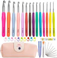 🧶 crochet hooks set, 14 pcs ergonomic soft grip handles with large-eye blunt knitting needles kit – ideal for arthritic hands + extra long knit needles weave yarn set in a convenient case – best gift idea logo