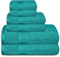 premium 100% cotton bathroom towels set - trident soft and plush, extremely absorbent, super soft, 500 gsm - includes 2 bath towels, 2 hand towels, 2 washcloths - christmas teal logo