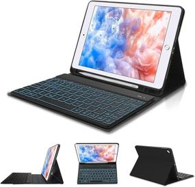 img 4 attached to 🔌 Backlit iPad Keyboard Case 9.7 Inch - Compatible with iPad 6th Gen, 5th Gen, Pro 9.7, Air 2/Air 1 - Natural Silk Pattern - Black