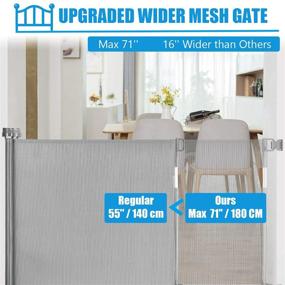 img 3 attached to 🔒 Upgraded Retractable Baby Gate - Extra Wide Mesh Gate, 0-71'' with One-Hand Operation, Enhanced Hardware and Spacers - Safety Stair Gate for Baby, Pet Dog, Stairways by Double Elite (Grey)