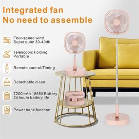 img 2 attached to 🌬️ Foldable Standing Fan with Wireless Use and Rechargeable Battery - Portable Pedestal Fan, Remote Control Telescopic 4 Speed Quiet Timer Fan for Home Kitchen Outdoor Camping (Pink)