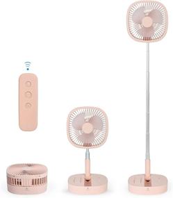 img 4 attached to 🌬️ Foldable Standing Fan with Wireless Use and Rechargeable Battery - Portable Pedestal Fan, Remote Control Telescopic 4 Speed Quiet Timer Fan for Home Kitchen Outdoor Camping (Pink)