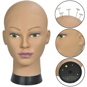 img 3 attached to MRTOUMO Bald Mannequin Head for Wigs: Professional Cosmetology Training Head for Wig Making and Display with Hat, Helmet, Glasses - Free T-Pins Included