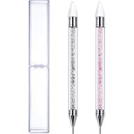 💅 2-pack rhinestone picker dotting pens - dual-ended crystal beads studs picker tool - rhinestone gems crystals wax pencil pen with pink and white handle - diy manicure nail art decoration logo