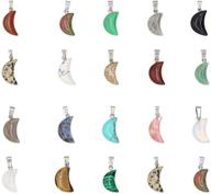 20 natural stone moon shape pendants - mixed color crystal agate stone charms for jewelry making | necklace bracelet logo