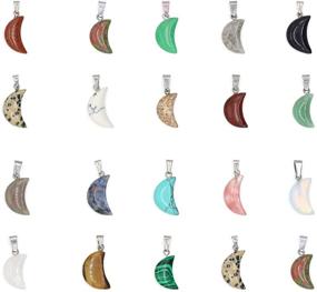 img 4 attached to 20 Natural Stone Moon Shape Pendants - Mixed Color Crystal Agate Stone Charms for Jewelry Making | Necklace Bracelet