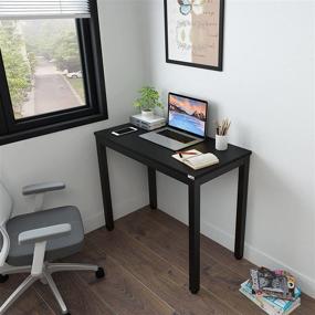 img 4 attached to 🖥️ Compact and Stylish Small Laptop Desk for Limited Spaces: Black Walnut Desktop & Black Steel Frame - 36" Narrow Desk Study Table AC3CB(9045)