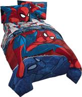 marvel spiderman burst twin bed set - 4 piece reversible comforter & sheet set - super soft fade resistant microfiber bedding - official marvel product logo