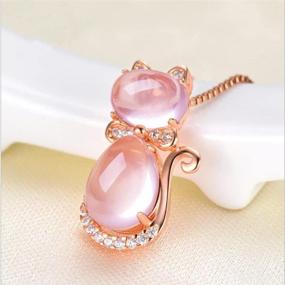 img 3 attached to 💖 Stunning & Charming: COLORFUL BLING Pink Cat Pendant Necklace with Ross Stone Quartz Opal - Cute Rose Gold & Silver Plated Chain Necklace for Women and Girls