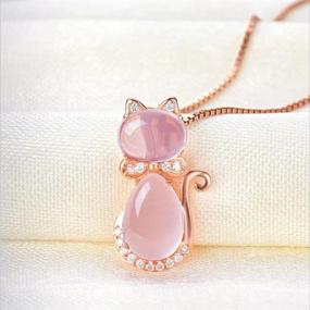 img 2 attached to 💖 Stunning & Charming: COLORFUL BLING Pink Cat Pendant Necklace with Ross Stone Quartz Opal - Cute Rose Gold & Silver Plated Chain Necklace for Women and Girls