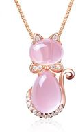 💖 stunning & charming: colorful bling pink cat pendant necklace with ross stone quartz opal - cute rose gold & silver plated chain necklace for women and girls logo