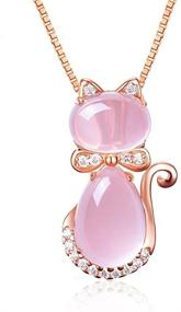 img 4 attached to 💖 Stunning & Charming: COLORFUL BLING Pink Cat Pendant Necklace with Ross Stone Quartz Opal - Cute Rose Gold & Silver Plated Chain Necklace for Women and Girls