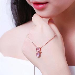 img 1 attached to 💖 Stunning & Charming: COLORFUL BLING Pink Cat Pendant Necklace with Ross Stone Quartz Opal - Cute Rose Gold & Silver Plated Chain Necklace for Women and Girls